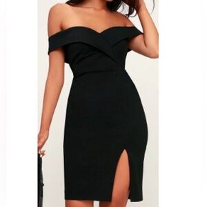 Lulus Poised for Success Black Off Shoulder Midi Dress Size M NWT